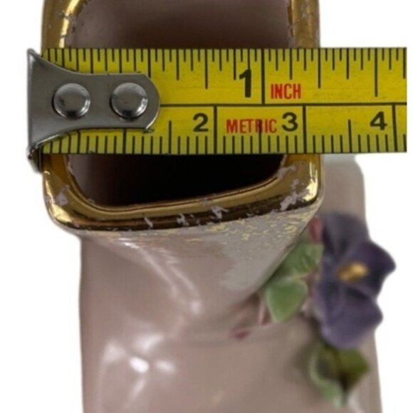 Vintage 1950s Set of 2 Pink/Gold Bud Vases w/ Applied Flowers Darvill LA Cali - Picture 12 of 13